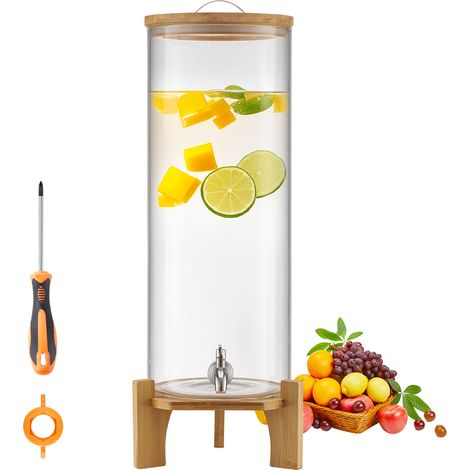 VEVOR Distributeur de Boissons Grande Capacite de 13 L, Fontaine a Eau en Verre, Distribution d’Eau Jus Limonade The Glace, avec Support en Bois et Robinet en Inox, pour Restaurant Cafe Hotel Fete