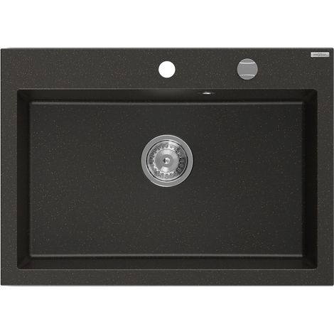 Mexen Elix évier en granit 1 bac 700 x 500 mm, noir/doré métallisé, siphon chromé - 6526701005-75 (1/5)