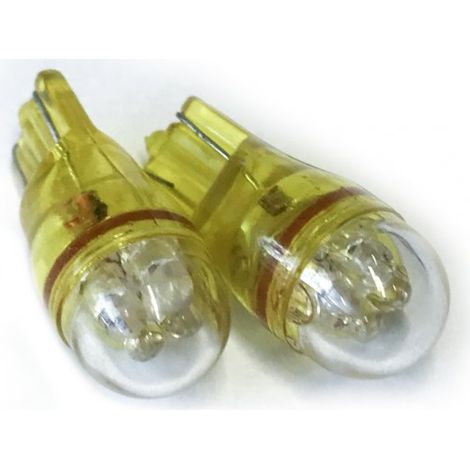 Coppia 2 Lampade Led T10 Con 4 Led F3 Cappuccio Tondo Colore Giallo Yellow 12V 0,2W
