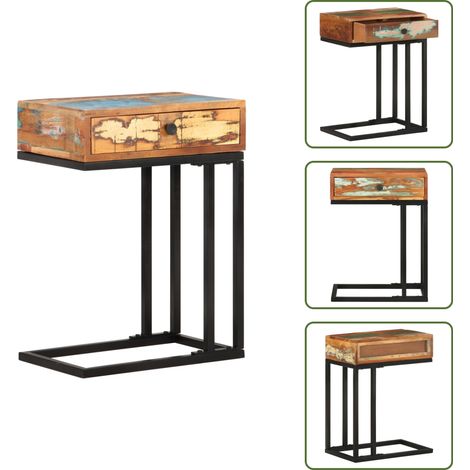 Table d'appoint en U 45x30x61 cm Bois de récupération massif - Table Basse - Meuble Design - Table D'appoint - Bois Recyclé - Mobilier Vintage (1/5)