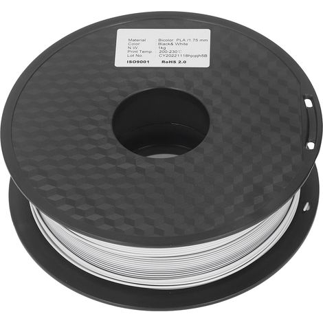 Filament PLA bicolore noir et blanc, lisse, soyeux et brillant, pour imprimante 3D (1/5)