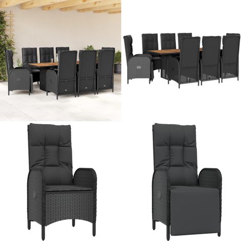 9-tlg. Garten-Essgruppe mit Kissen Schwarz Poly Rattan - Gartenmöbel - Essgruppen - Rattan Möbel - Outdoor Möbel - Gartenset - Home & Living (1/5)