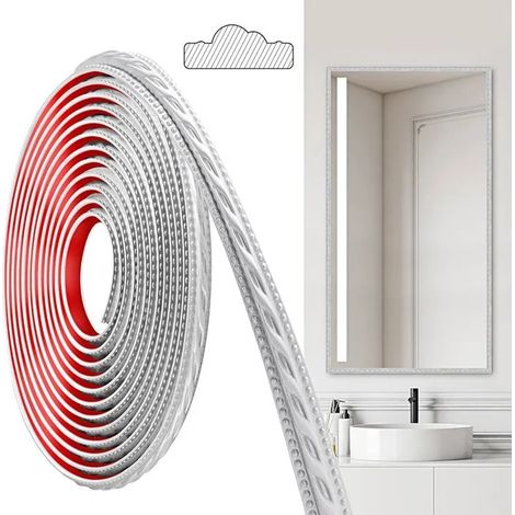 Moulures PVC autocollantes, 600×2 cm, pour plafonds, murs, bordures, cadres miroirs, plinthes, armoir - Argent (600cm×2cm) 600cm×2cm (1/5)