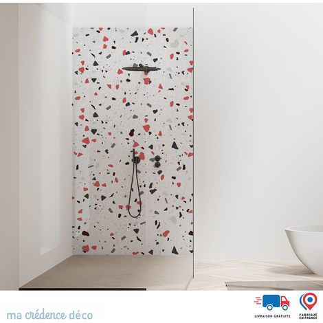 Panneau de douche : Terrazzo di Vigoleno - Couleur Ocre rouge - Alu composite - 90 - 245 (1/2)