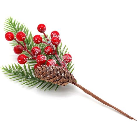 Rameaux Artificiels - Baies Rouges - Branches De Houx - Pour Couronnes De Noël Et Décorations DIY - Lot De 12 (1/5)