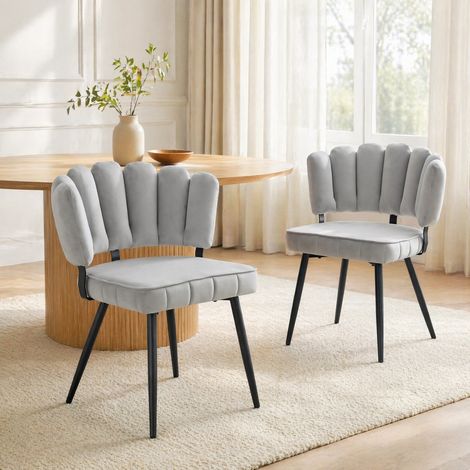 Sillas de comedor 2 piezas, respaldo floral en terciopelo, 80 cm, gris claro y negro HAVRYA (1/5)