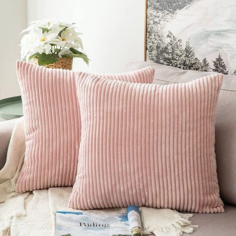 Housses de coussin en velours côtelé décoratives, 45x45 cm, rose, pour canapé, salon, chambre. (1/4)