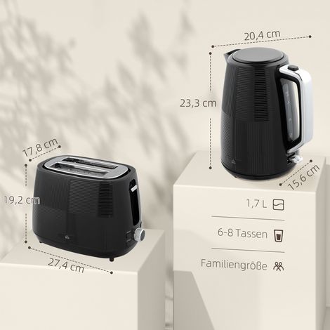 Bouilloire et grille-pain, 1,7 L, fonctions multiples, inox, noir (1/5)