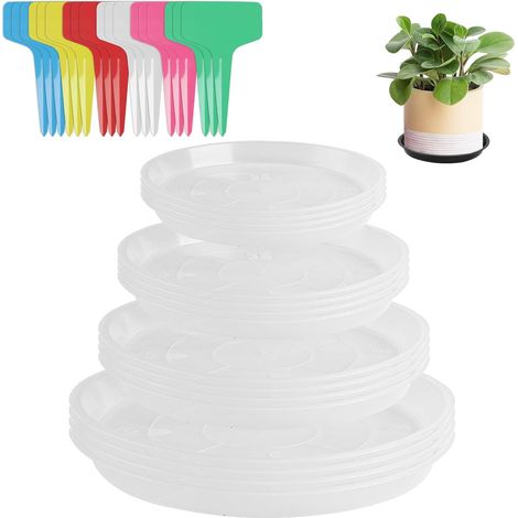 16 Saucers for Flower Pots, Flower Pot Bowls, 4.7/5.5/7.1/22 cm Plastic Flower Pot Saucer, Plant Saucers, Flower Pot Underside for Indoor Outdoor Garden, 24 Labels (1/5)