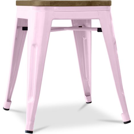 Hocker im Industriedesign - Holz & Stahl - 45cm -Stylix Pastellpink