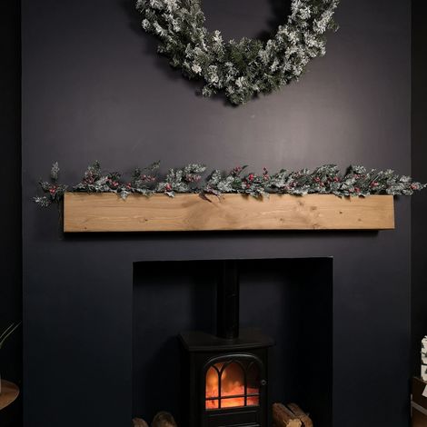 1.8m Frosted Green Holly Leaf & Berry Glitter Garland Christmas Decoration (1/5)