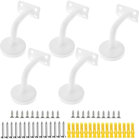 Support de main courante blanc, 5 supports de rambarde en acier inoxydable pour montage mural, pour rampes d'escalier. (1/5)