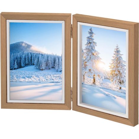 Cadre Photo Double 13x18cm Cadre en Bois Collage Pliable Cadres Photo Doubles Pliables 2 Photos 7 Pouces, Collage Pliable Multiple Photos pour Maison, Chambre à Coucher (1/5)