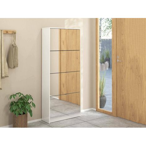 Dmora - Scarpiera Bliss, Mobile portascarpe, Armadio da ingresso multiuso, Mobiletto per calzature, 70x24 h162 cm, Bianco lucido (1/5)