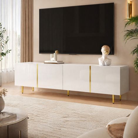 Mueble TV de MDF color madera natural con varios estantes y montaje fácil (1/5)