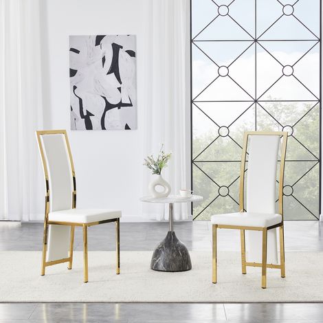 Chaise de salle a manger en metal et PU blanc avec finition or, dossier haut, lot de 2,44×42.7×109cm (1/5)