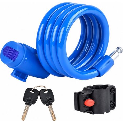 Antivol vélo à chaîne avec câble et clés, support de cadre inclus, antivol universel pour vélo, trottinette et vélo électrique, bleu (1/5)