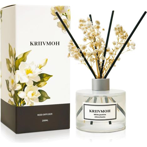 Home Fragrance Diffuser, 200 ml, White Jasmine Fragrance Diffuser with 8 Long Lasting Fragrance Sticks for Home, Bathroom, Room Decoration (1/5)