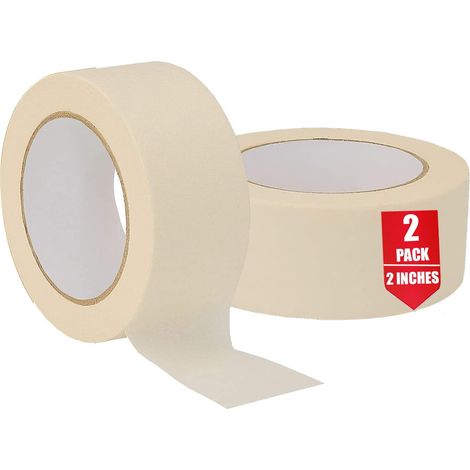 Ruban de masquage 2 pouces, adhésif généraliste 5 cm x 55 m, mandrin de 3 pouces, lot de 2 rouleaux (1/4)