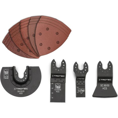 Trotec – Set d'accessoires universels 24 pièces pour outil multifonction – Lames pour bois, métal et plastiques renforcés – Coffret de précision
