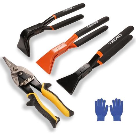 Teeno – Jeu de pinces pliantes 3x – Pince à plier 0° 45° 90° – Acier au carbone – Pour tôles jusqu'à 1,5 mm – Gants isolants inclus