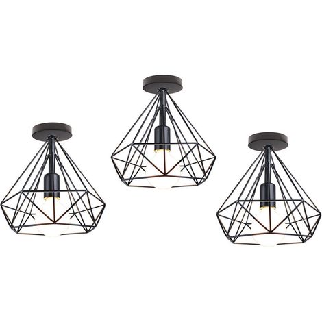 Métal Plafonnier Noir forme Diamant Cage Fer Lustre pour Salon Chambre Café Bar Restaurant Salle À Manger 3 PCS (1/4)