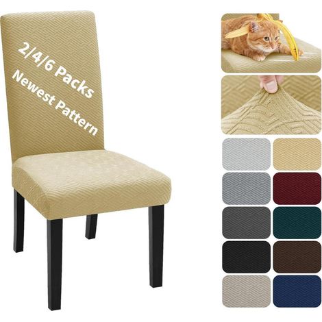 Stuhlhussen 4er Set, Stretch Jacquard, Waschbar, Beige (1/5)