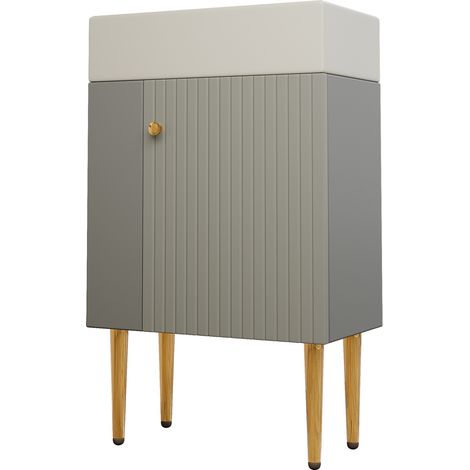 Mueble de baño con lavabo y mueble bajo lavabo 55 cm gris claro (1/5)