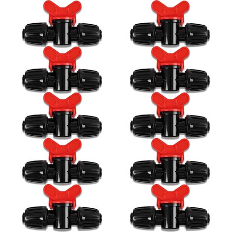 10 Pièces 16 mm Vannes d’Irrigation Plastique, Irrigation Pipe Valve Switch, Vanne Commutation d'Irrigation, Robinet Barbelé Double Mâle (1/4)