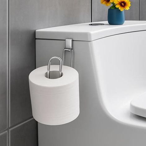 Porte-papier toilette basique au-dessus du réservoir – Chrome – Rangement pour rouleau de papier toilette suspendu pour réservoir ou porte de placard – Sans perçage