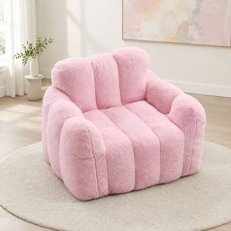 Poltrona bean bag per adulti in velluto morbido, senza montaggio, 105 x 90 x 75 cm, bianco DESVIAE (1/5)