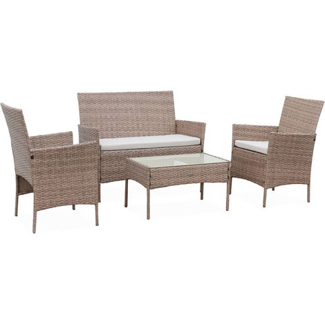 Ensemble de jardin en résine tressée. salon 4 places fauteuil Moltès Naturel / Beige