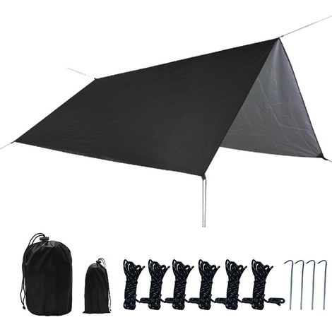 JSSEVN-Bâche Anti-Pluie, Toile Tente avec Oeillets 3x3m, Tarp Camping Léger Portable pour Hamac, Imperméable Protection Contre Pluie Soleil Anti-UV (1/2)