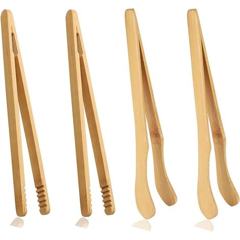 Set di 4 pinze per il pane in legno, 18 cm, riutilizzabili, in bambù, ideali per formaggio, tè (1/5)