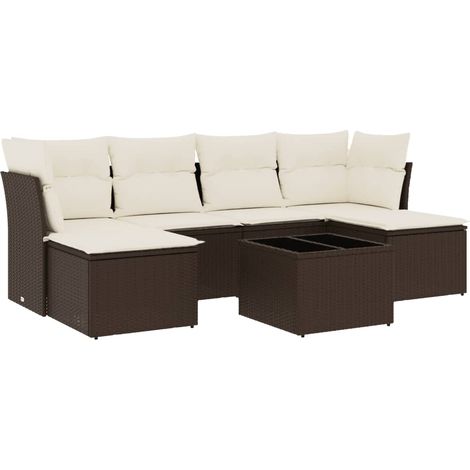 Maison Exclusive - Salon de jardin avec coussins 7 pcs marron résine tressée (1/3)