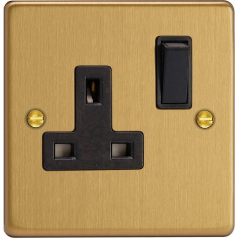 Varilight Es 1-Gang 13A Double Pole Switched Socket, Brushed Brass Metal-Clad