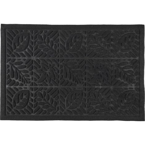 Tapis d'entrée embossé antidérapant en caoutchouc noir 40x60 cm