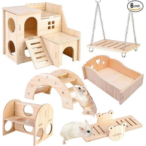 Kauspielzeug aus Holz für Hamster, Kleintierzubehör für Kaninchen, Mäuse, Rennmäuse und Meerschweinchen (1/5)