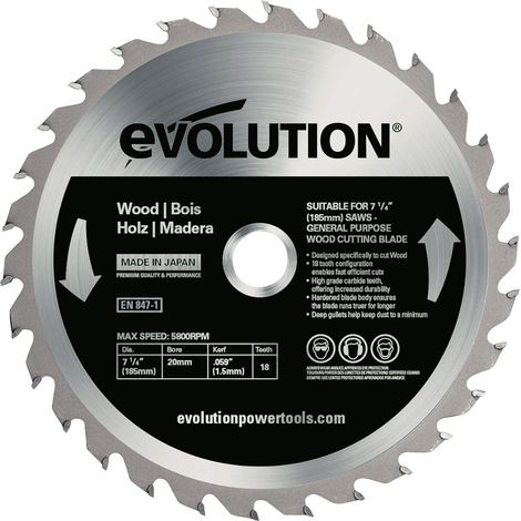 Lame expert pour bois TCT 185mm Evolution 40 dents alésage 20mm pour scie circulaire