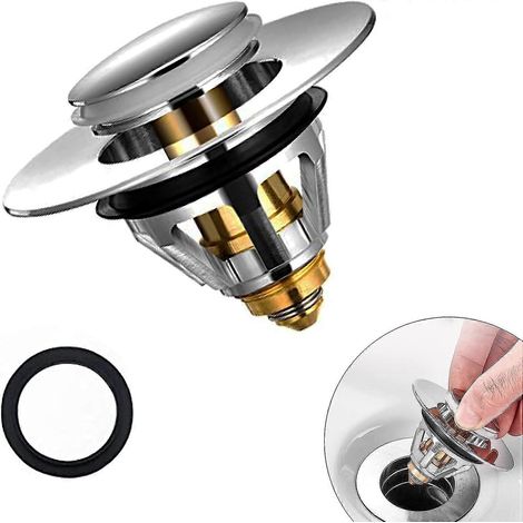 Bouchon de lavabo universel à clapet avec filtre anti-odeurs et anti-bouchage, bouchon en acier inoxydable pour évier de cuisine et baignoire (34-38 mm) (1/4)