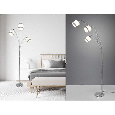 Große LED Stehleuchte 3-flammig mit Stoffschirmen in Weiß/Grau, Höhe 185cm (1/5)