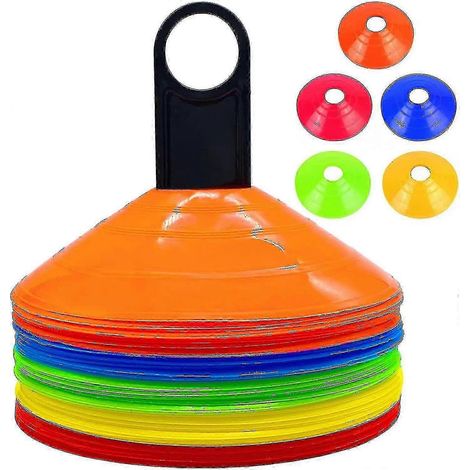 Lot de 50 cônes de sport en plastique, marqueurs de terrain avec support pour l'entraînement, les jeux, le basketball, le football, les enfants et tous les sports (KAIERTE) (1/5)