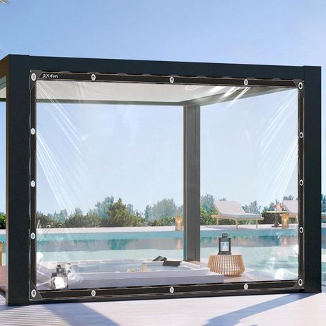 Bâche imperméable et transparente : 2 x 4 m avec œillets, grande bâche en tissu imperméable, résistante aux intempéries, pliable, bâche transparente pour terrasse, balcon, serre, mobilier de jardin (1/5)