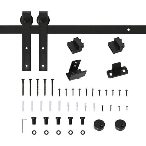 Kit système de porte coulissante en acier noir pour porte simple, rail 183 cm, MODENUIT (1/4)
