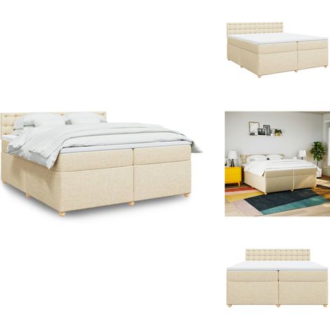 Sommier à lattes de lit avec matelas Crème 200x200 cm Tissu - Sommier À Lattes De Lit - Sommiers À Lattes De Lit - Lit - Meuble De Chambre À Coucher (1/5)