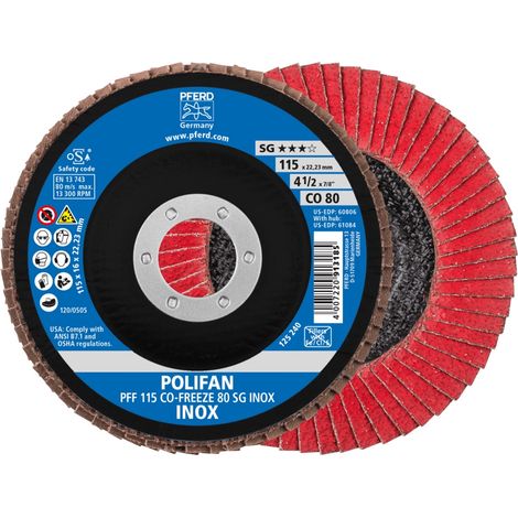 PFERD POLIFAN Fächerscheibe PFF 115x22,23 mm flach CO-FREEZE 80 Leistungslinie SG INOX Edelstahl (1/5)