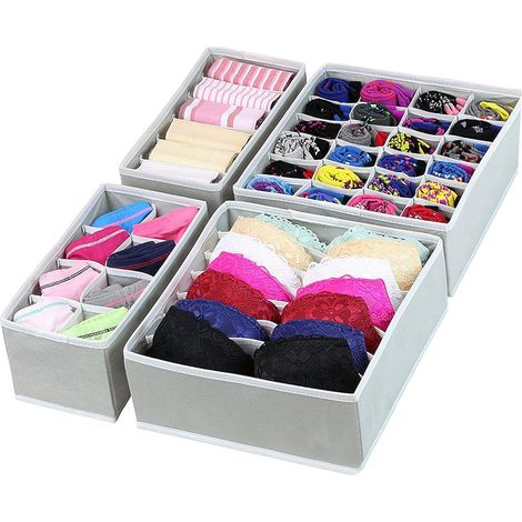 Unterwäsche Schublade Organizer Teiler, 4 PCS Kleiderschrank Organizer, Stoff Aufbewahrungsboxen für Schlafzimmer, Schubladen Teiler (1/4)