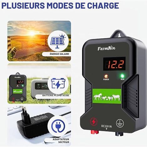 Cloture Electrique pour Animaux Electrificateur Clôture électrique pour ferme jardin pâturage Electrificateur pour ÉLevage D'Animaux Cheval Vache Moutons (Noir) (1/4)