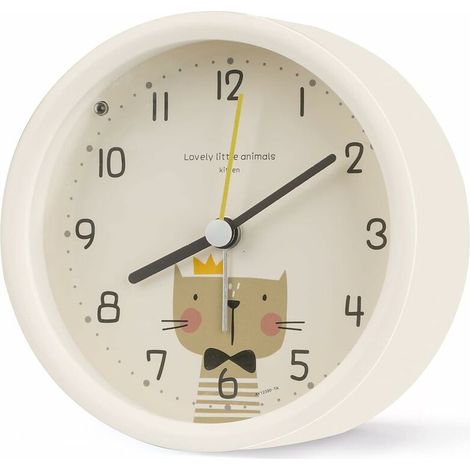 royaluxe - Réveil pour Enfants Analogique,Mignon Silencieux Portable sans Coutil Horloge Lumière Analogique Alarme De Voyage À Piles pour Enfants Table De Chevet Réveil Horloge (Blanc) (1/2)