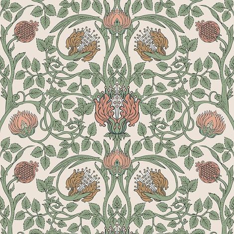 Retro Floral Wallpaper Bohemian Art Nouveau William Morris Wallpaper Foliage Beige Vintage 44.5cm x 300cm Wallpaper Floral Adhesive Wall Decor Bedroom Bathroom Living Room (1/5)